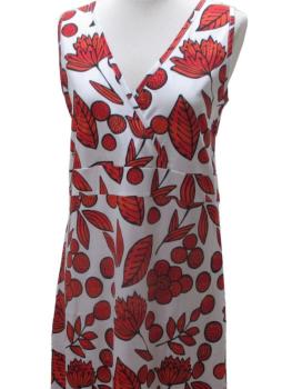 Robe longue sans manches coton imprimé motifs rouge