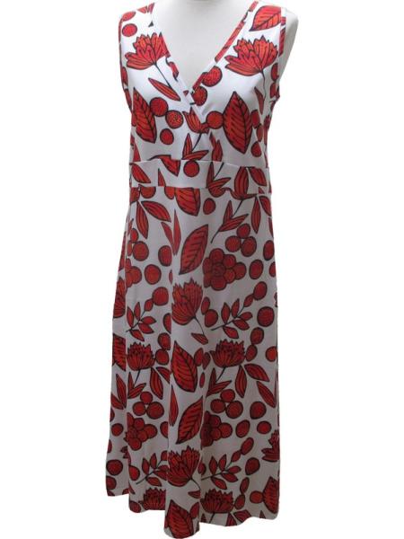 Robe longue sans manches coton imprimé motifs rouge